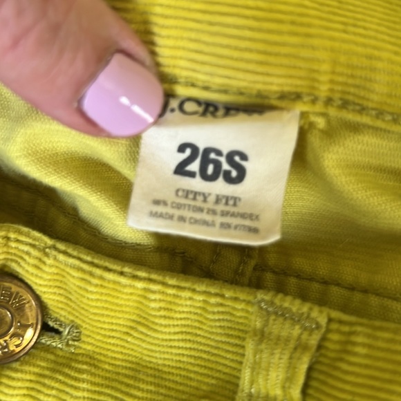 J.Crew Bright Yellow City Fit Corduroy Pants, Size 26S - Picture 7 of 7